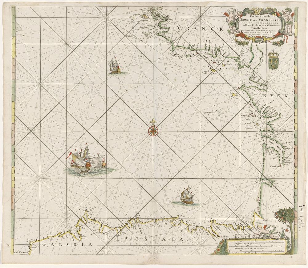 Paskaart van een gedeelte van de kust van Frankrijk en Spanje (1682 - 1734) by Jan Luyken, Caspar Luyken, Johannes van…