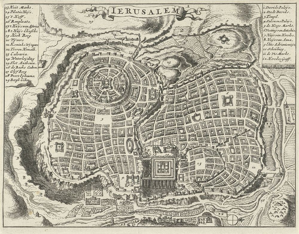 Plattegrond van Jeruzalem (1682) by Jan Luyken and Willem Goeree