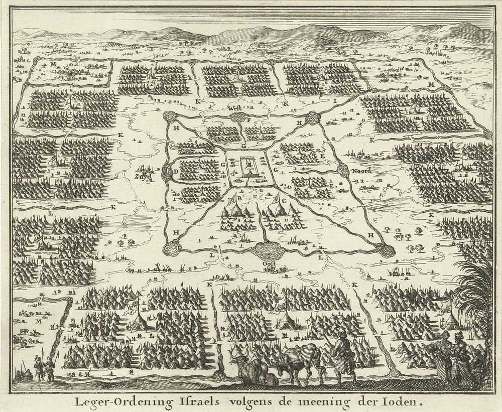 Tabernakel omringd door tentenkampen van de twaalf stammen van Israël (1683) by Jan Luyken and Willem Goeree