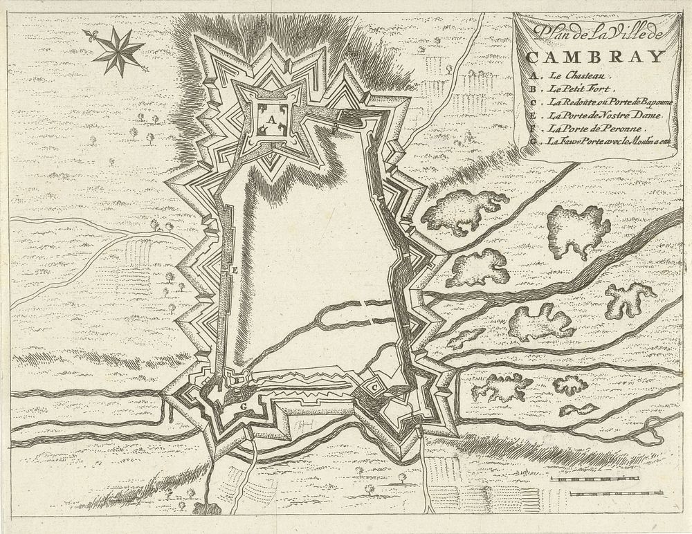Plattegrond van Cambrai (Kamerijk), 1673-1686 (1673 - 1686) by Jan Luyken and Hendrick en Dirk Boom