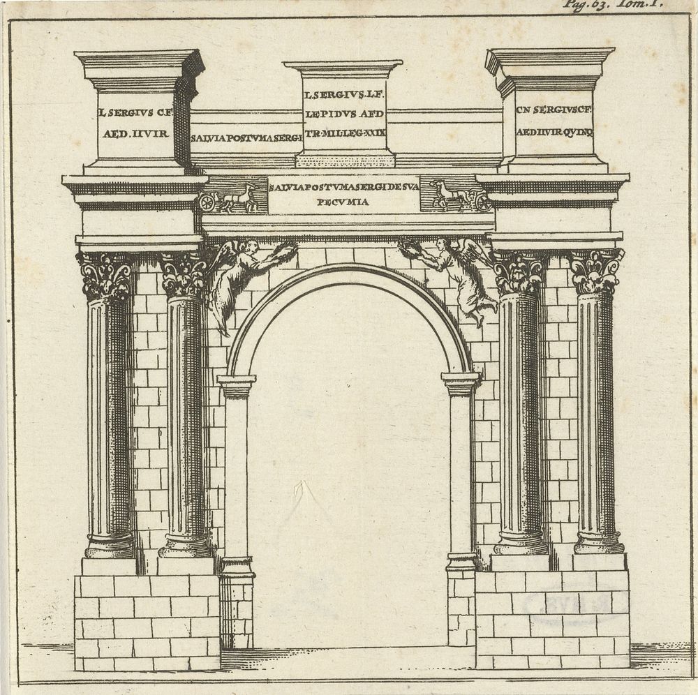 Romeinse poort bij de tempel in Pula (1679) by Jan Luyken and Hendrick en Dirk Boom