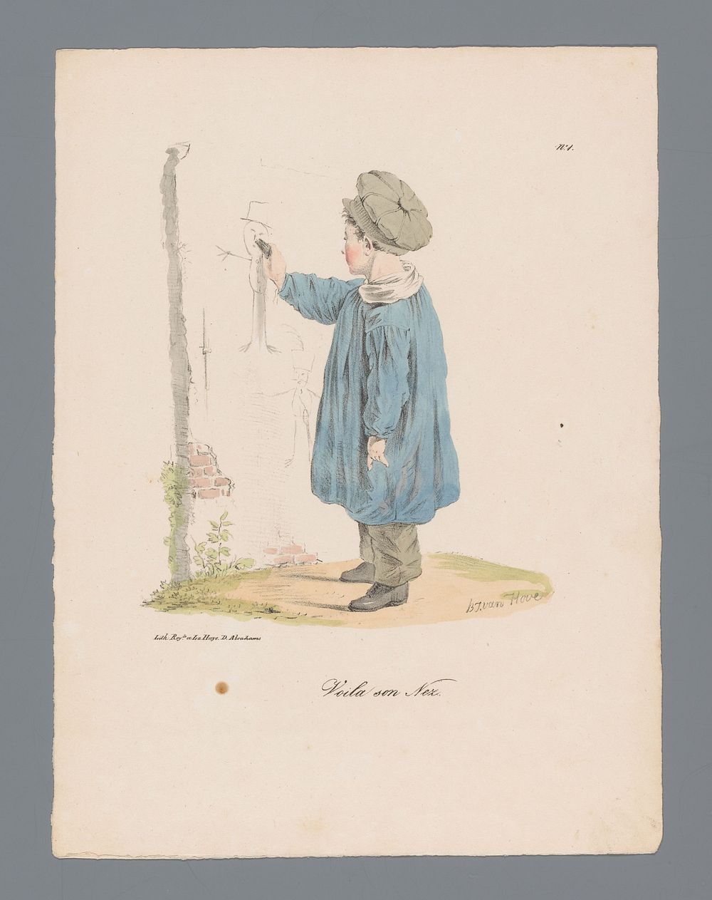 Jongen tekent op de muur (1824 - 1825) by Bartholomeus Johannes van Hove and Daniël Abrahams