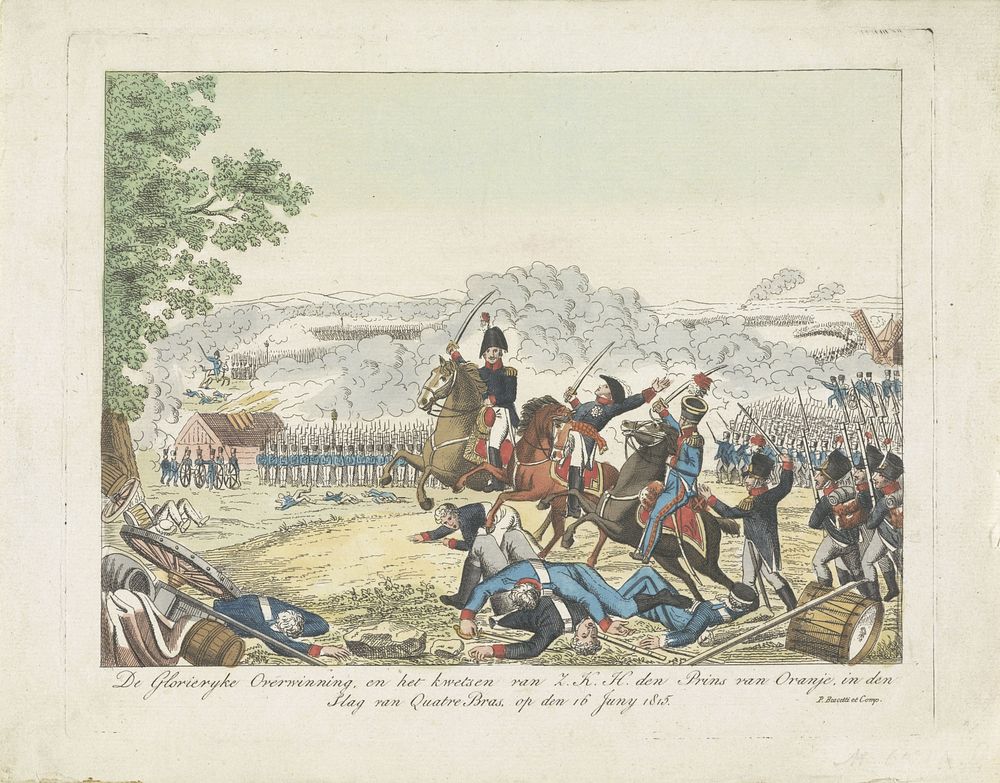 Prins van Oranje raakt gewond tijdens de slag bij Waterloo, 1815 (1815 - 1850) by anonymous and P Boscetti et Comp