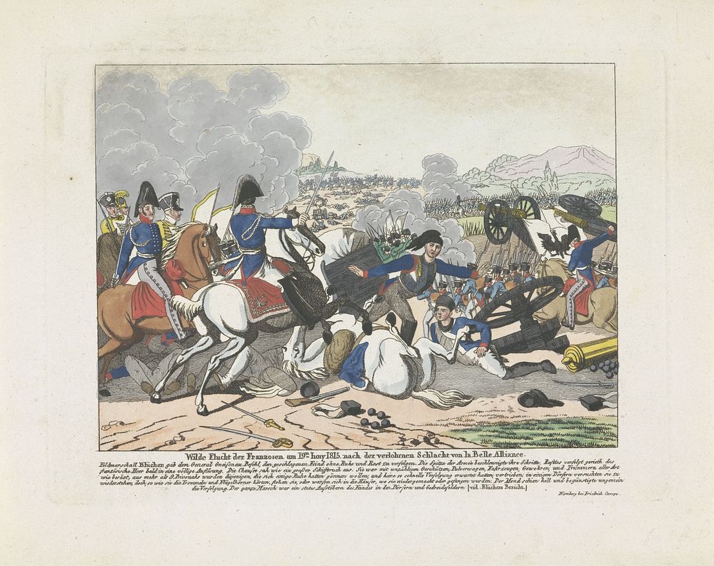 Vlucht van de Fransen na de nederlaag in de slag bij Waterloo, 1815 (1815) by anonymous and Friedrich Campe