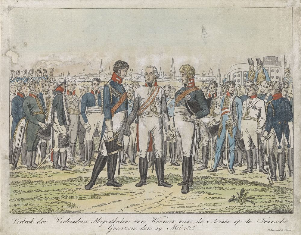 Vertrek van de bondgenoten naar het slagveld, 1815 (1815) by P Boscetti et Comp