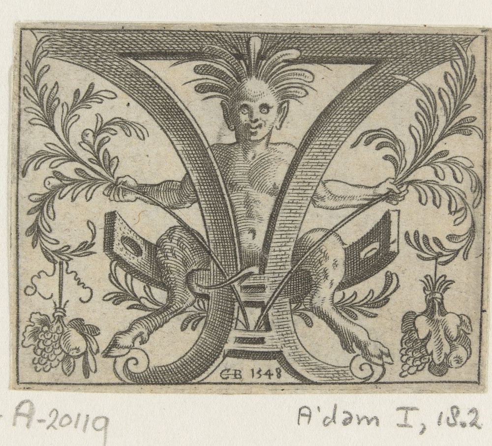 Sater, zittend in een rolwerk (1548) by anonymous and Cornelis Bos