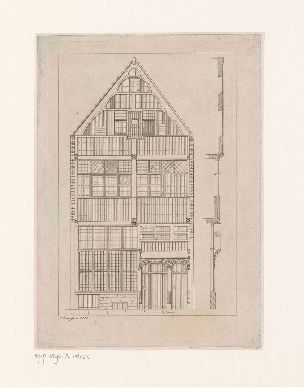 Houten gevel van een woning in de Saucierstraat in Antwerpen (1848) by Jean Théodore Joseph Linnig