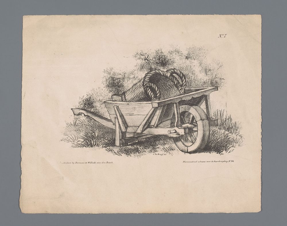Kruiwagen met rieten mand (1809 - 1854) by Cornelis de Kruyff, Cornelis de Kruyff and Portman and Willink van den Bosch