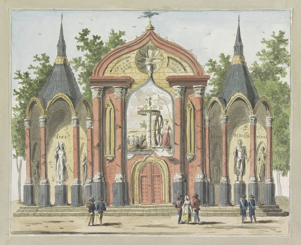 De Vernietiging van de Oude Constitutie, decoratie op de Botermarkt, 1795 (1795) by A Verkerk and Johannes Roelof Poster