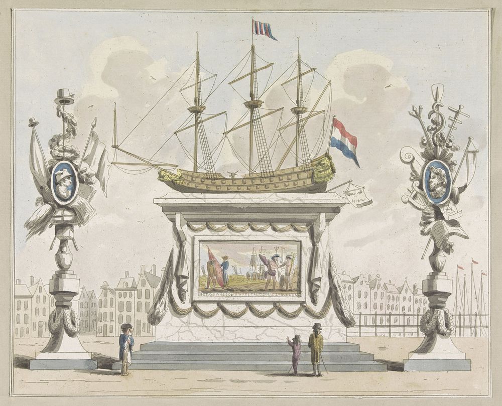 Koophandel en Zeevaart, decoratie op de Nieuwmarkt, 1795 (1795) by A Verkerk and Johannes Roelof Poster