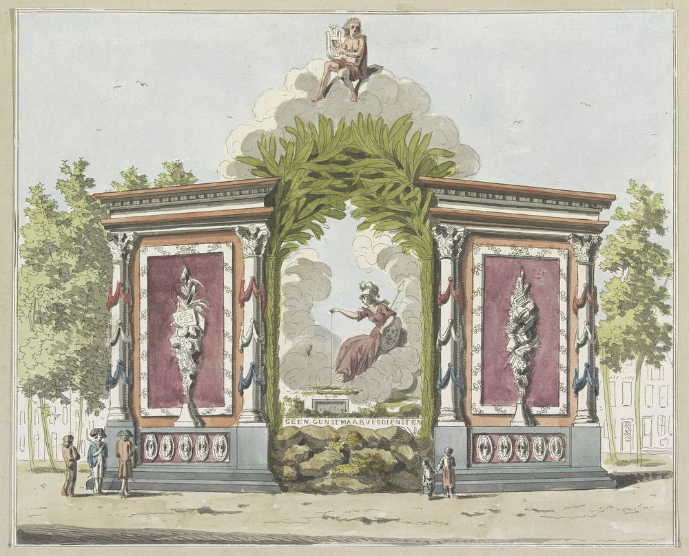 Kunsten en Wetenschappen, decoratie op de Noordermarkt, 1795 (1795) by A Verkerk and Johannes Roelof Poster