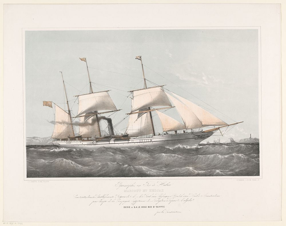 Schroefstoomschip Mariout et Hedjaz varend op zee (1847 - 1874) by Johan Conrad Greive, Johan Conrad Greive and Ruurt de…