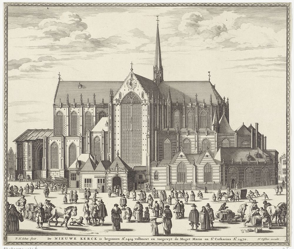 Gezicht op de Nieuwe Kerk te Amsterdam (1662 - 1720) by Pieter Hendricksz Schut, Nicolaes Visscher I, Nicolaes Visscher II…