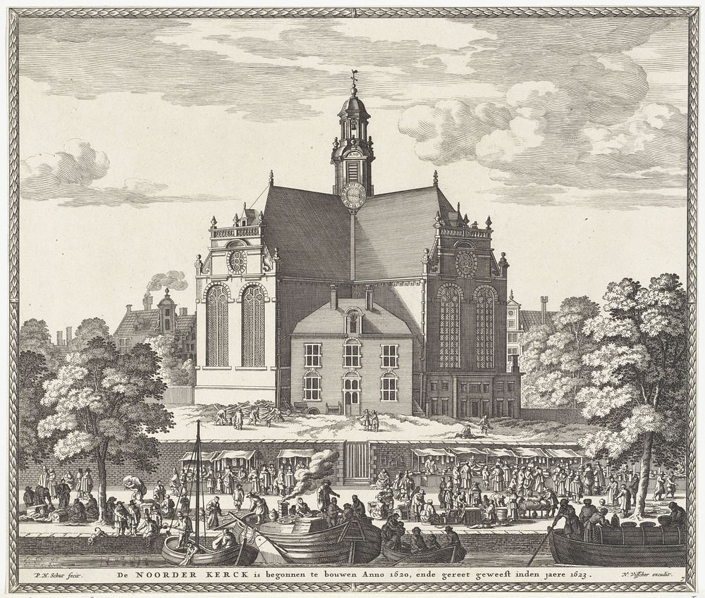 Gezicht op de Noorderkerk te Amsterdam (1662 - 1720) by Pieter Hendricksz Schut, Nicolaes Visscher I, Nicolaes Visscher II…