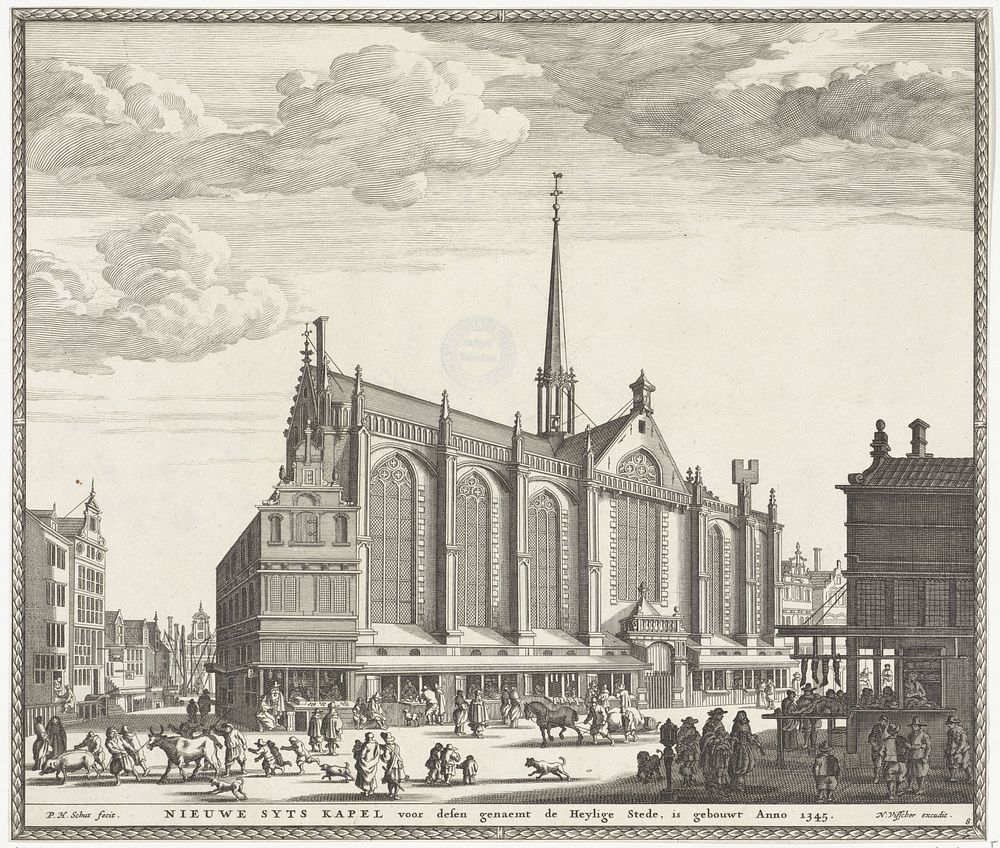 Gezicht op de Heilige Stede (Nieuwezijds Kapel) te Amsterdam (1662 - 1720) by Pieter Hendricksz Schut, Nicolaes Visscher I…