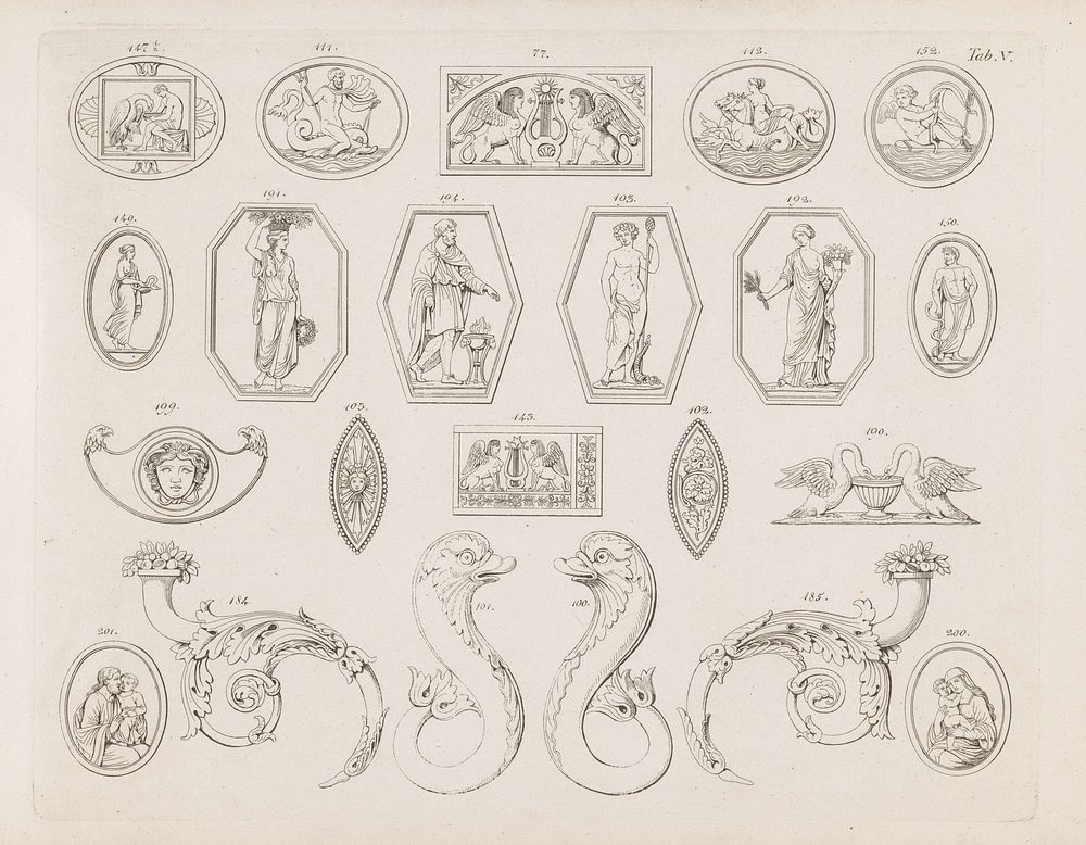 Ornamenten met goden en dieren (after 1817) by anonymous