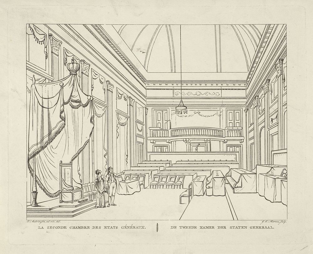 De tweede kamer der Staten Generaal (1784 - 1826) by Jacob Ernst Marcus and Christiaan Andriessen