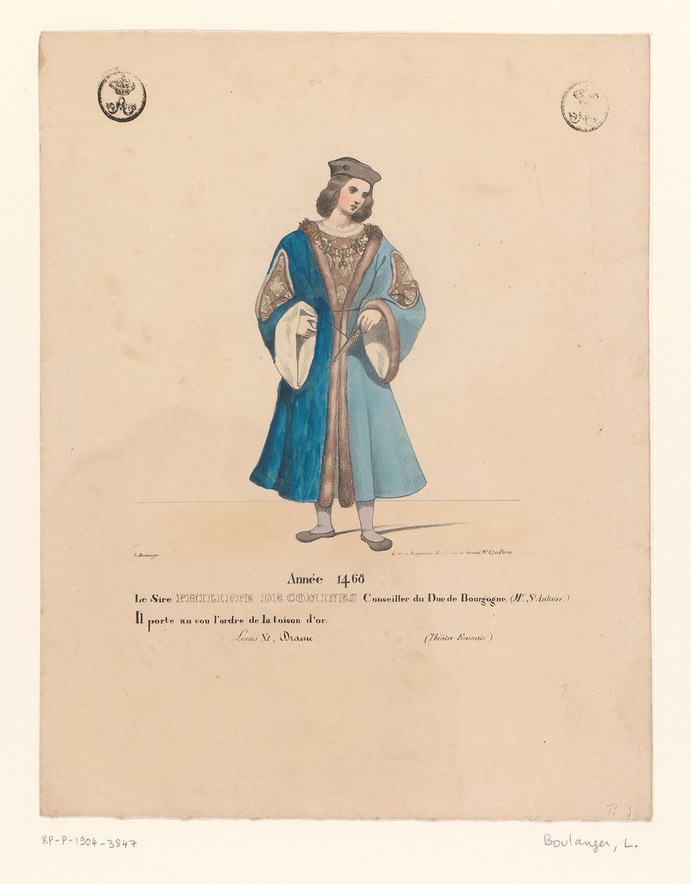 Kostuum van Philippe de Commynes uit het drama Louis XI à Péronne (1826) by Louis Boulanger, Henri Duponchel, Jean Alaux and…