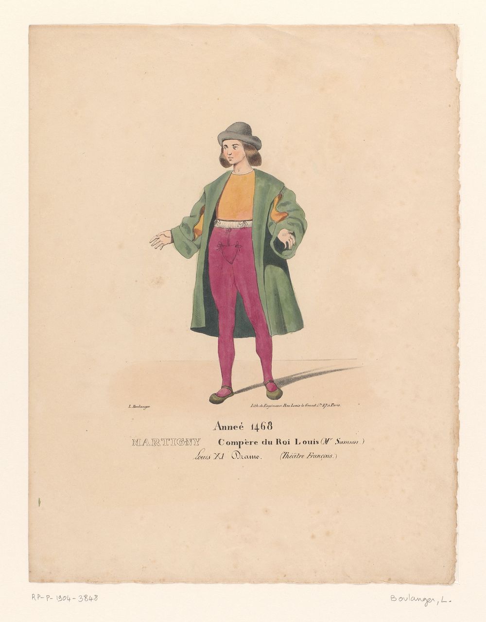 Kostuum van Martigny, helper van Lodewijk XI van Frankrijk, uit het drama Louis XI à Péronne (1826) by Louis Boulanger…