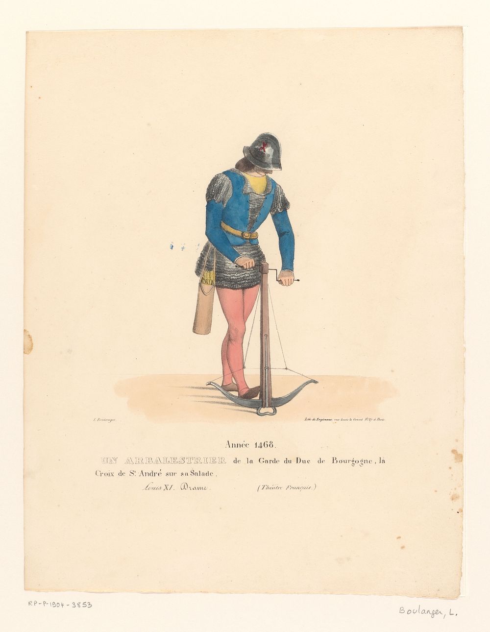 Kostuum van een kruisboogschutter van de hertog van Bourgondië uit het drama Louis XI à Péronne (1826) by Louis Boulanger…