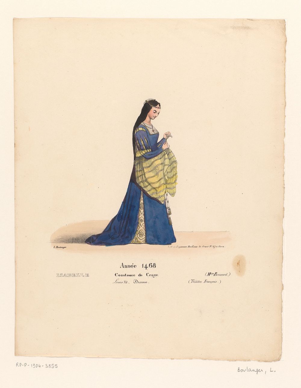Kostuum van de gravin Isabelle de Croye uit het drama Louis XI à Péronne (1826) by Louis Boulanger, Henri Duponchel, Jean…