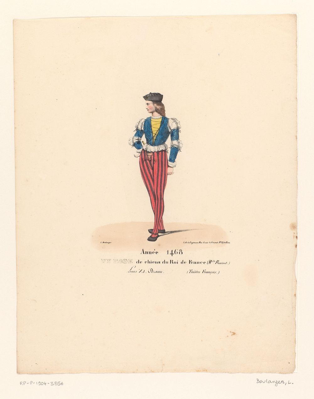 Kostuum van een page van de Franse koning uit het drama Louis XI à Péronne (1826) by Louis Boulanger, Henri Duponchel, Jean…