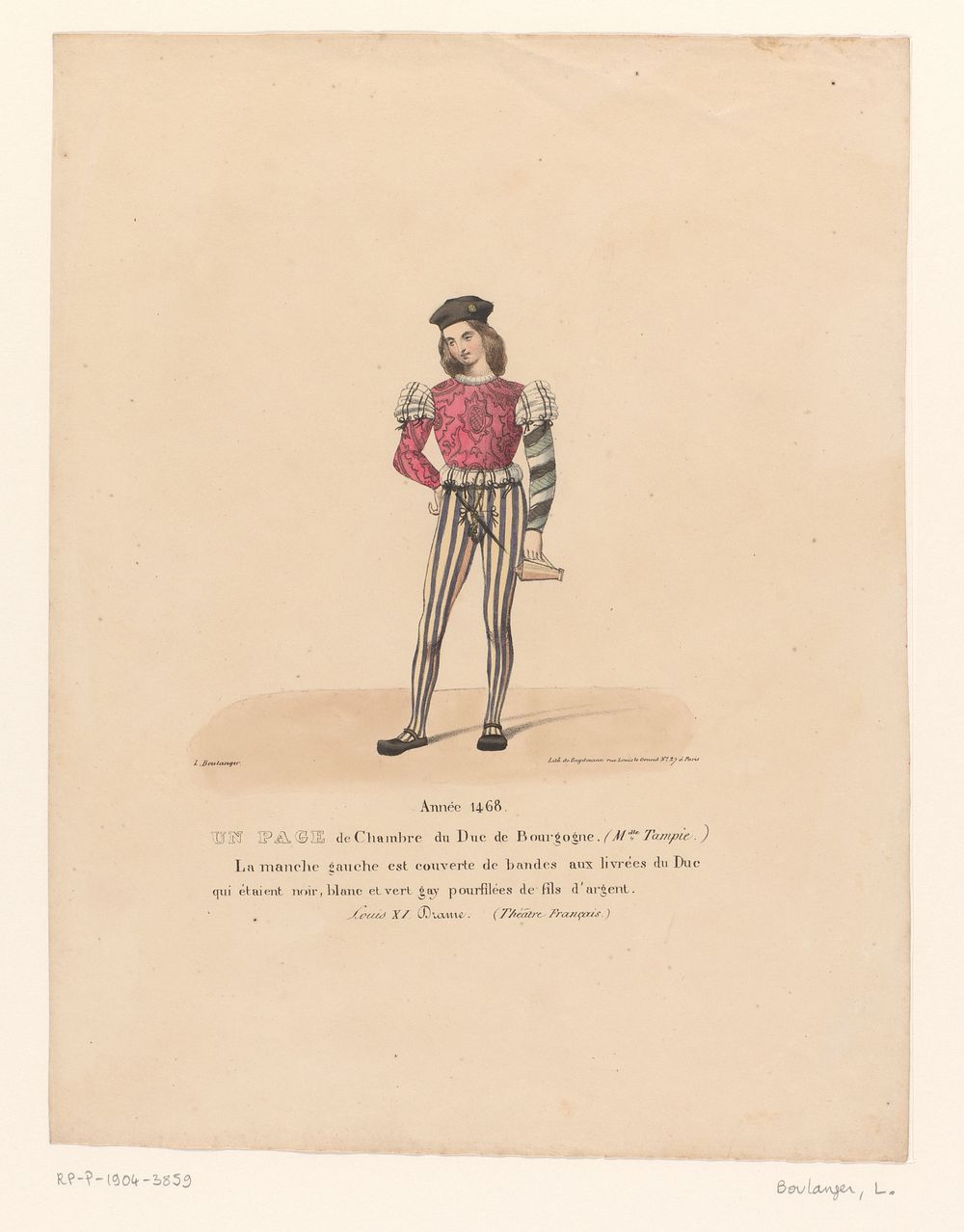 Kostuum van een page van de hertog van Bourgondië uit het drama Louis XI à Péronne (1826) by Louis Boulanger, Henri…