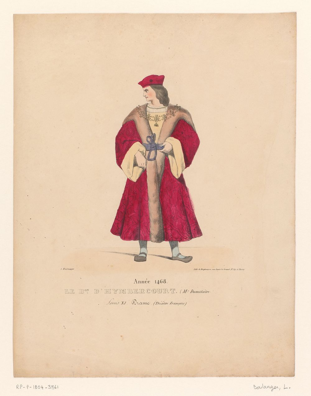 Kostuum van baron d'Hymbercourt uit het drama Louis XI à Péronne (1826) by Louis Boulanger, Henri Duponchel, Jean Alaux and…