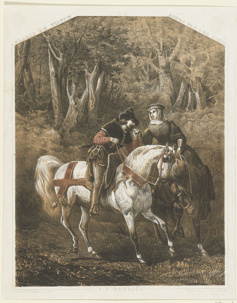 Floris V en Agnes van der Sluis, ca. 1270-1280 (1850) by Karel Frederik Bombled, P Blommers Steendrukkerij van and J J van…