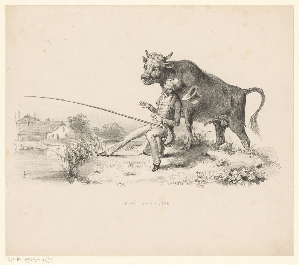 Visser schrikt van stier (1832 - 1897) by Alexander Ver Huell and Alexander Ver Huell
