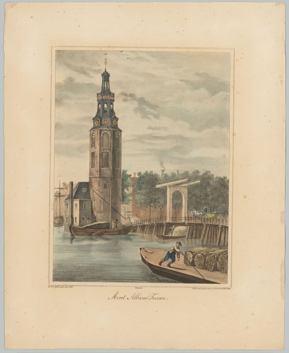 Gezicht op de Montelbaanstoren te Amsterdam (1827 - 1900) by anonymous, Abraham Vinkeles, Desguerrois and Co, Desguerrois…