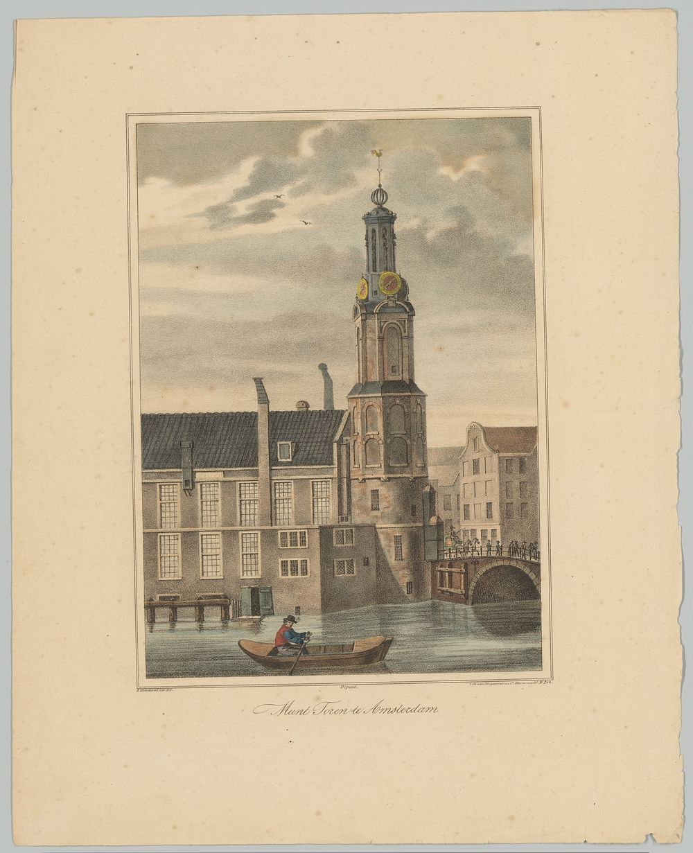 Gezicht op de Munttoren te Amsterdam (1827 - 1900) by anonymous, Abraham Vinkeles, Desguerrois and Co, Desguerrois and Co…