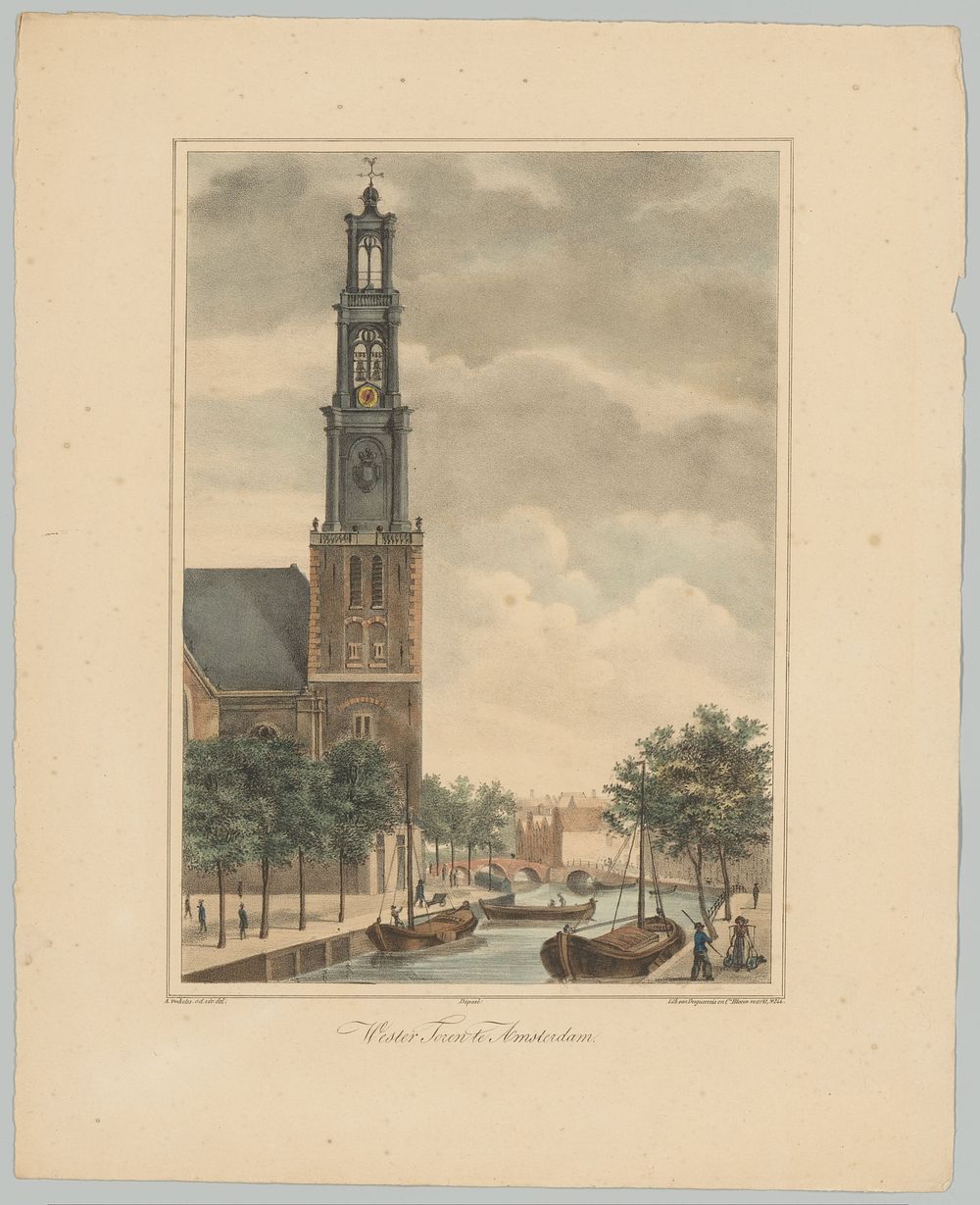 Gezicht op de Westertoren te Amsterdam (1827 - 1900) by anonymous, Abraham Vinkeles, Desguerrois and Co, Desguerrois and Co…