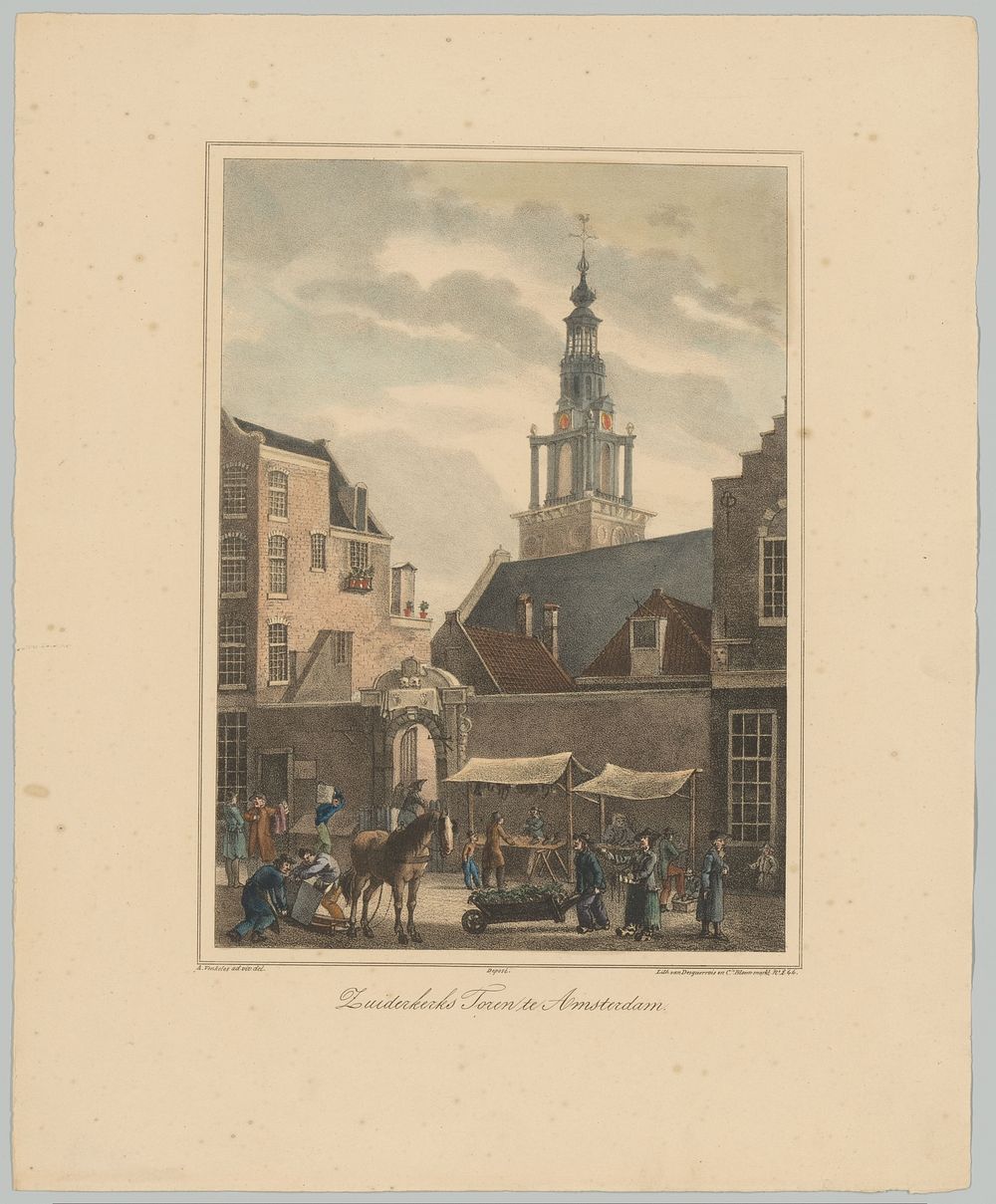 Gezicht op de Zuiderkerkstoren te Amsterdam (1827 - 1900) by anonymous, Abraham Vinkeles, Desguerrois and Co, Desguerrois…