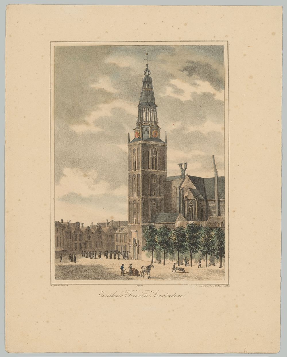 Gezicht op de Oudekerkstoren te Amsterdam (1827 - 1900) by anonymous, Abraham Vinkeles, Desguerrois and Co, Desguerrois and…