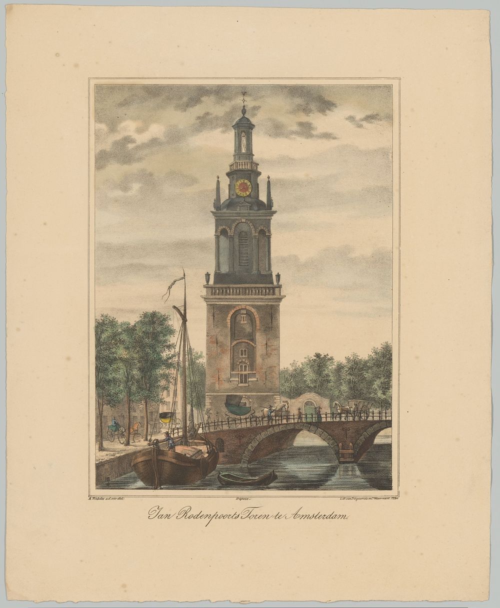 Gezicht op de Jan Roodenpoortstoren te Amsterdam (1827 - 1900) by anonymous, Abraham Vinkeles, Desguerrois and Co…