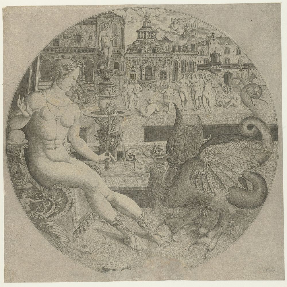 Heilige Martha en de draak (1553) by Monogrammist AC 16e eeuw and Allaert Claesz