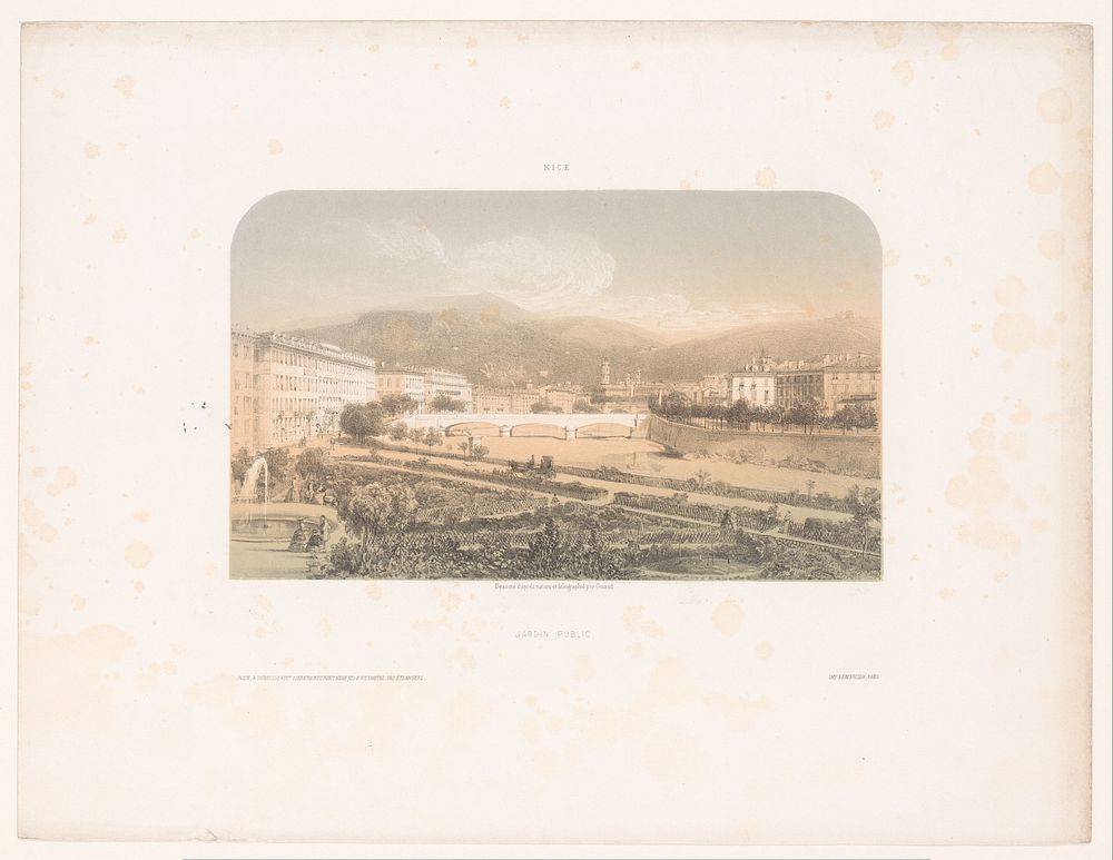Zicht op de Jardin public en de Pont-Neuf te Nice (1856 - 1857) by Jacques Guiaud, Jacques Guiaud, Joseph Rose Lemercier and…