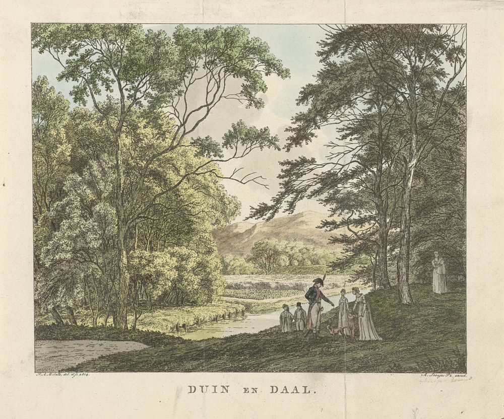 Wandelaars bij buitenplaats Duin en Daal (1804) by Franciscus Andreas Milatz, Franciscus Andreas Milatz and Adriaan Pietersz…