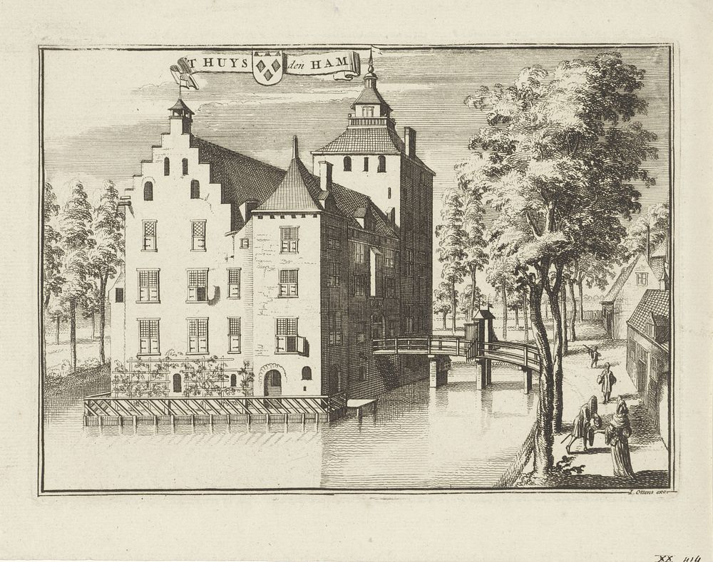 Gezicht op kasteel Den Ham (1725 - 1751) by Jan van Vianen, Hendrik Spilman, Caspar Specht and Reinier Ottens I  and Josua