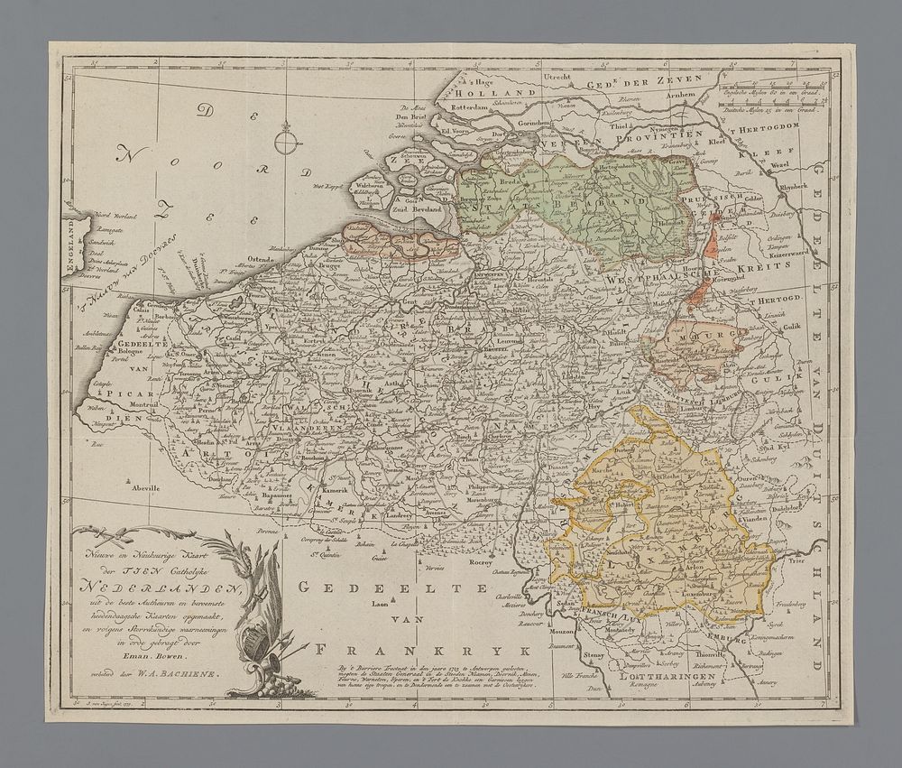 Kaart van de Zuidelijke Nederlanden (1775) by Jan van Jagen, Emanuel Bowen and Wilhelm Albert Bachiene