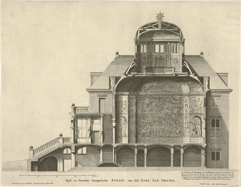Doorsnede van Paleis Huis ten Bosch (1655) by Jan Matthysz and Pieter Jansz Post