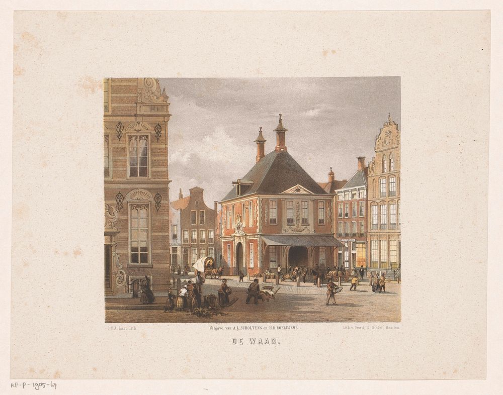 Stadsgezicht met waag in Groningen (after 1857 - 1869) by Carel Christiaan Antony Last, Emrik and Binger, A L Scholtens and…