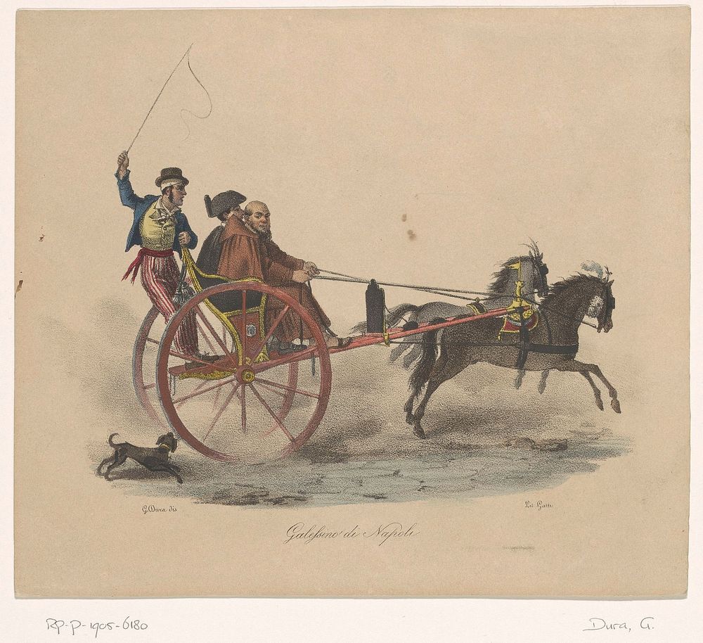 Drie mannen in een rijtuig (1815 - 1878) by Gaetano Dura and Gatti