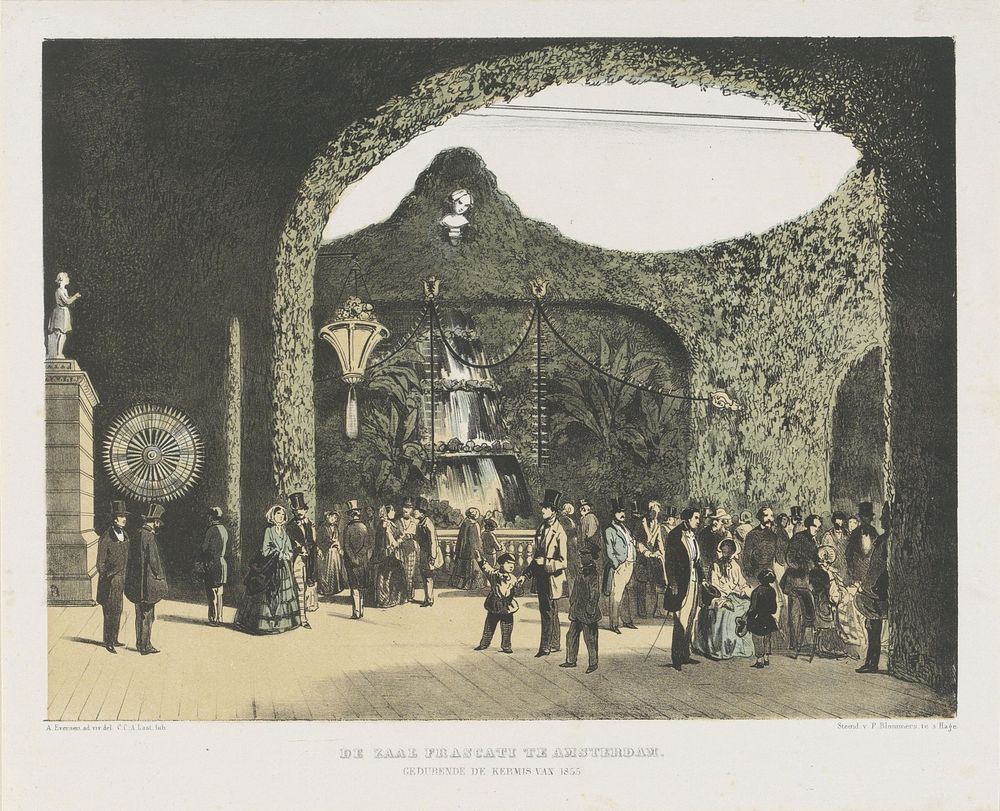 De zaal Frascati te Amsterdam. Gedurende de kermis van 1855 (1855) by Carel Christiaan Antony Last, Adrianus Eversen and P…