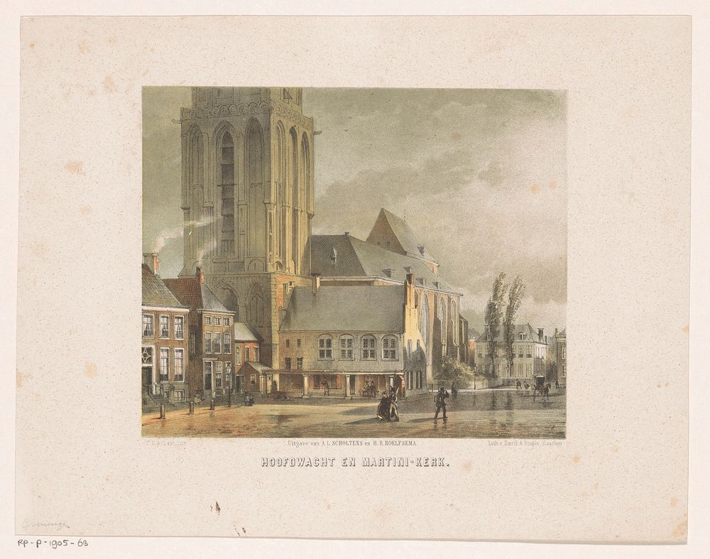 Gezicht op de hoofdwacht en de Martinikerk in Groningen (after 1857 - 1869) by Carel Christiaan Antony Last, Emrik and…