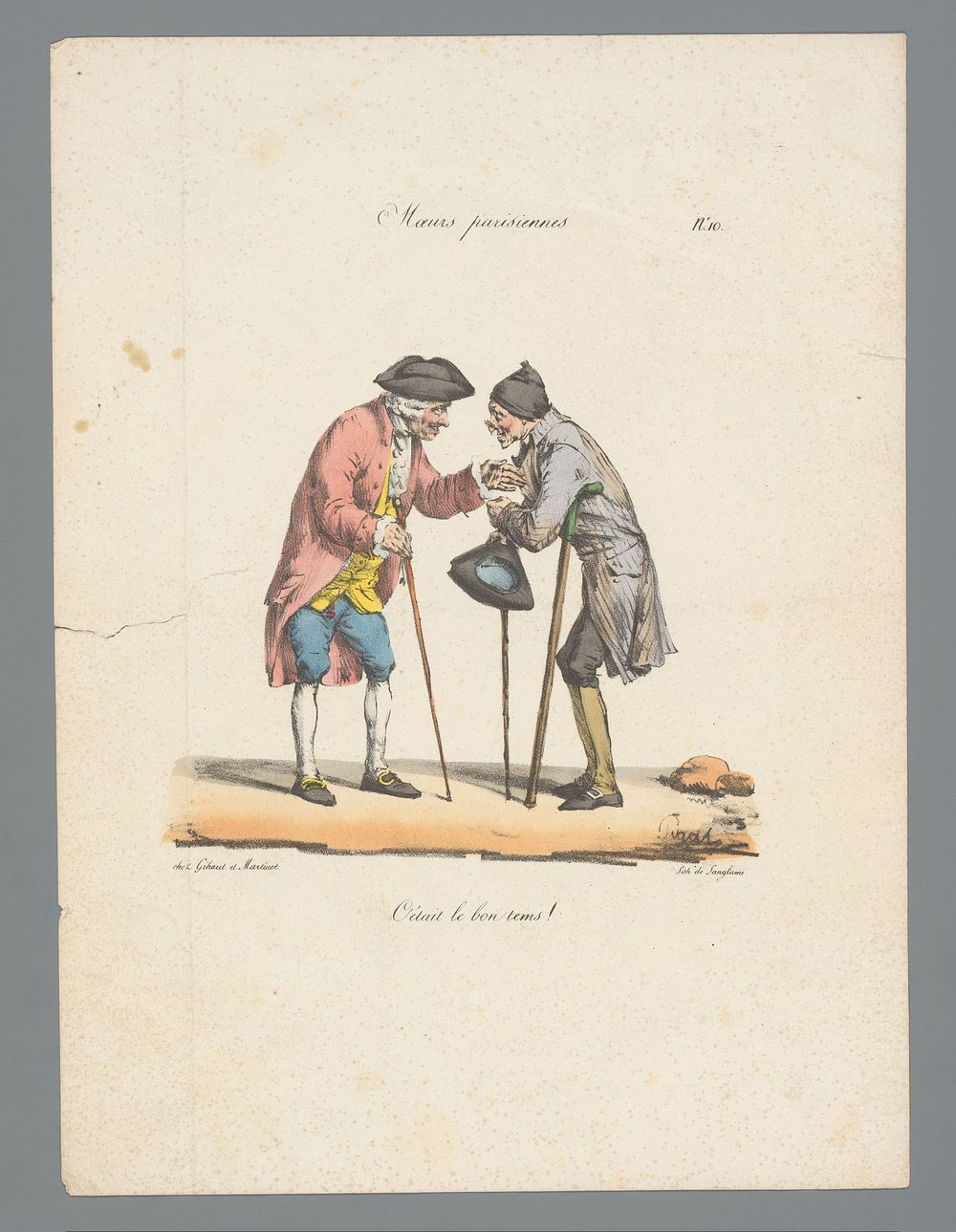 Twee oude mannen in gesprek (1824 - 1825) by Edme Jean Pigal, Pierre Langlumé and Gihaut et Martinet