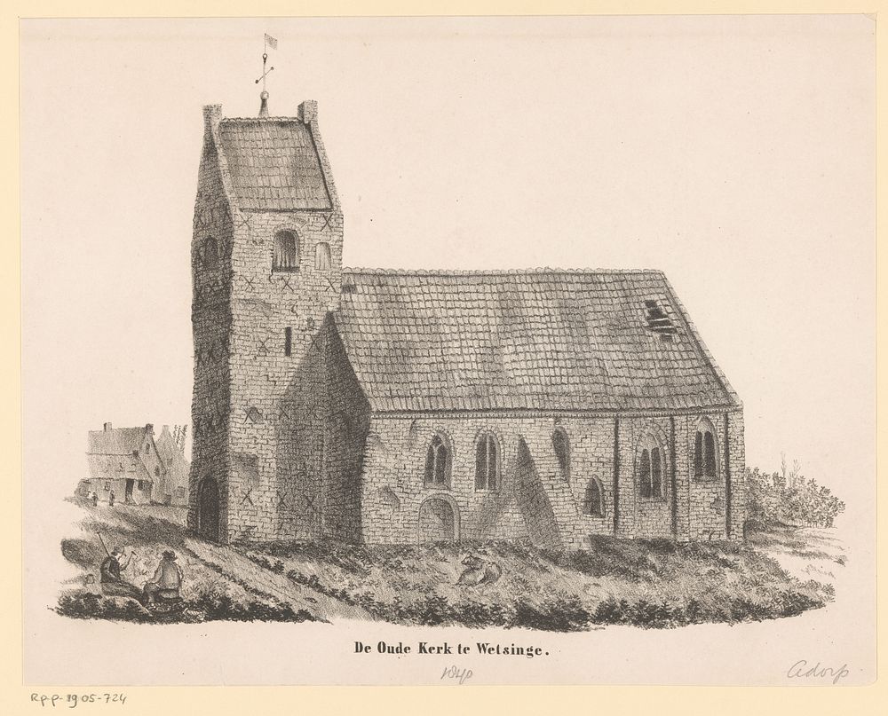 Oude Kerk te Wetsinge (1830 - 1850) by anonymous and Jan Oomkens