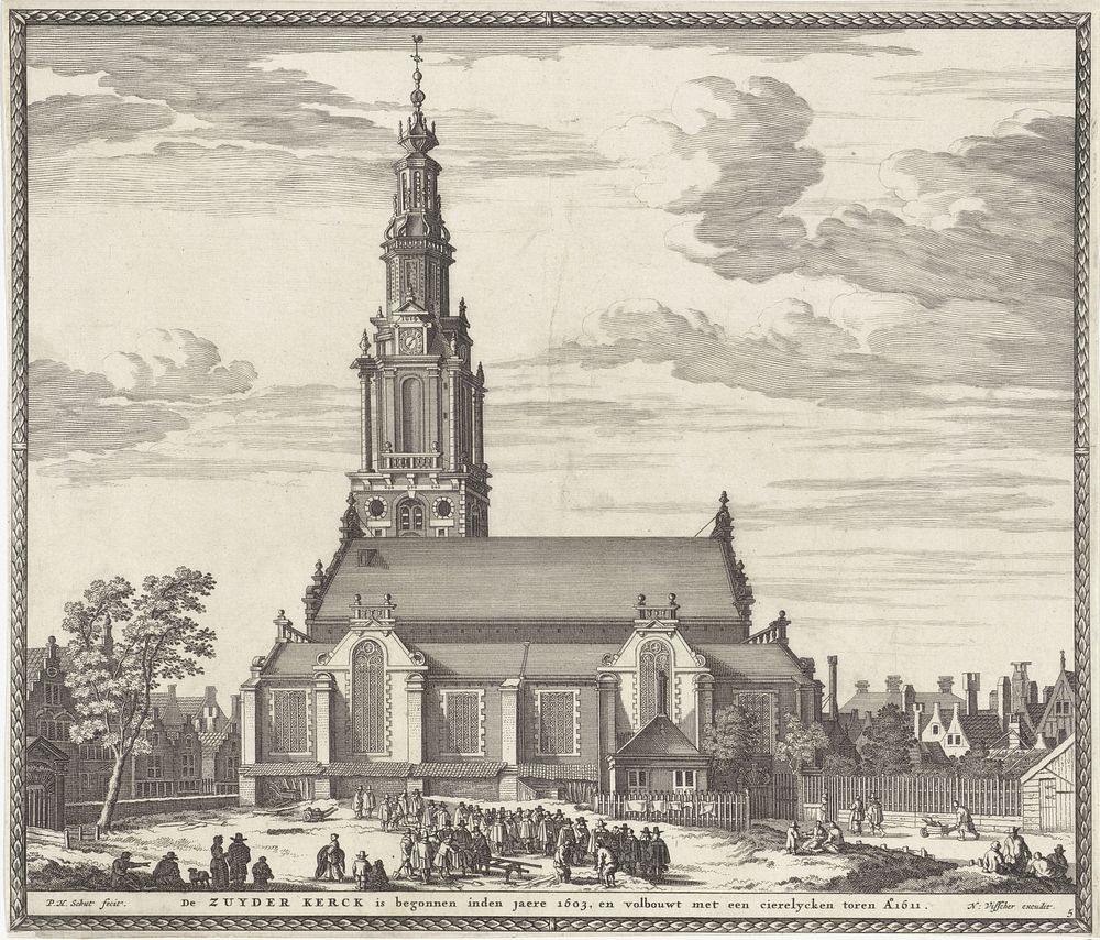 Gezicht op de Zuiderkerk te Amsterdam (1662 - 1720) by Pieter Hendricksz Schut, Nicolaes Visscher I, Nicolaes Visscher II…