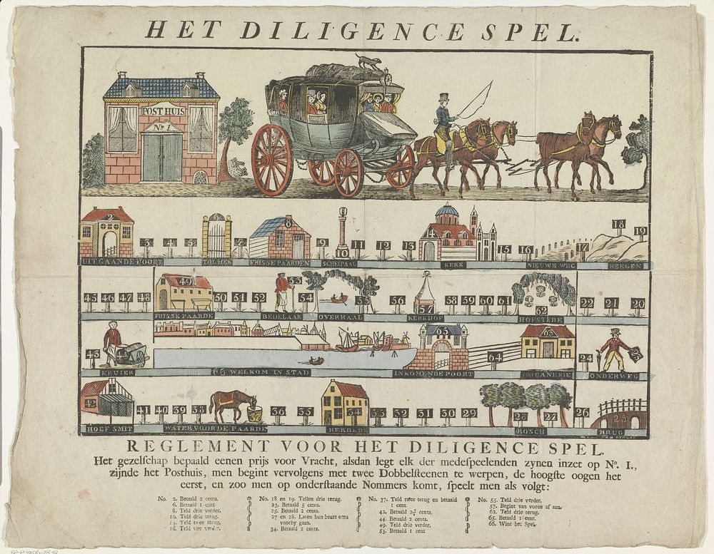 Het diligence spel (1800 - 1849) by Aron Hijman Binger and anonymous